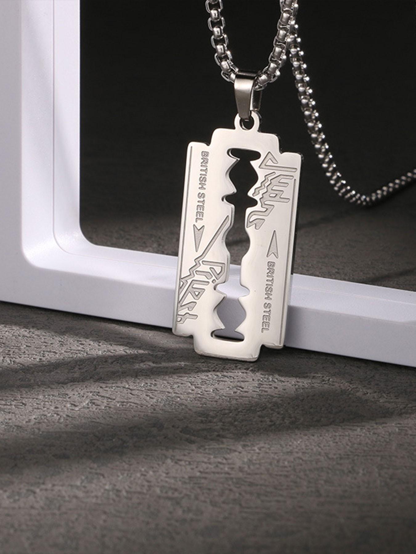 Punk Style Razor Blade Pendant Necklace, Unisex Fashion Accessory, Trendy Men's Shaving Knife Charm, Unique Personality Jewelry