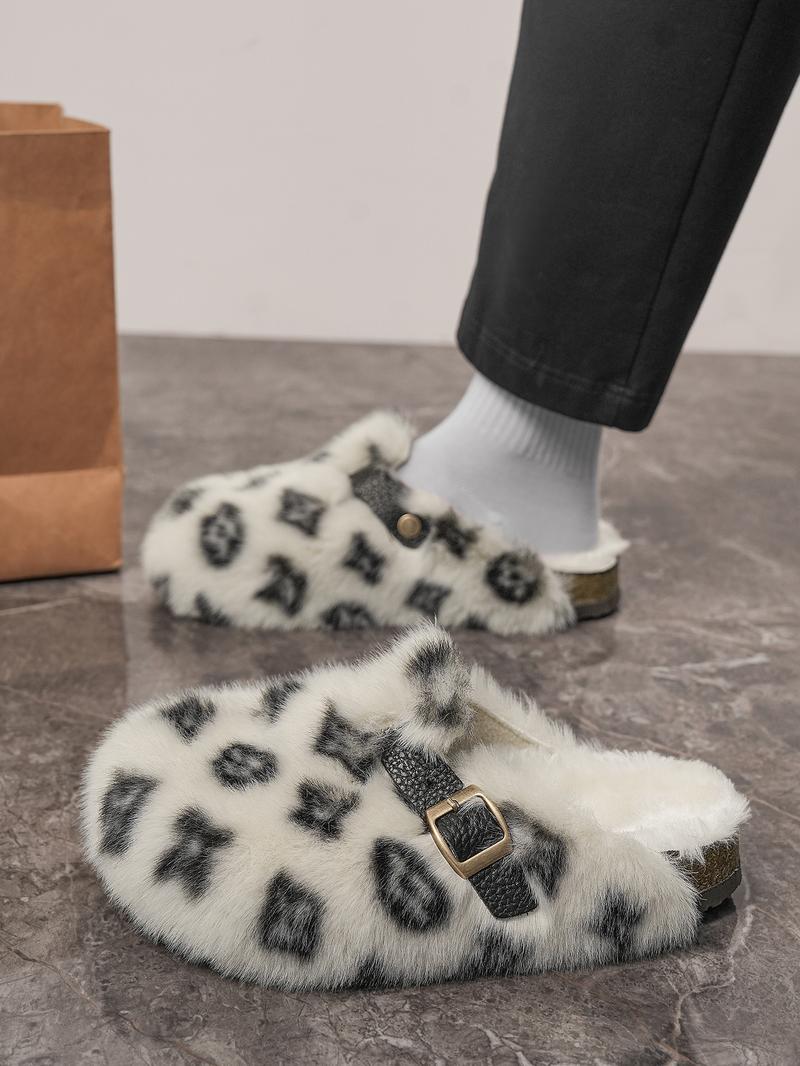 Winter Faux Fur Slippers for Men and Women, Fuzzy Warm Slippers, Cozy Warm Non-Slip Outdoor Footwear, Stylish and Comfortable Home Shoes, Perfect Gift for Her, Soft Plush Lined Slippers for Daily Wear