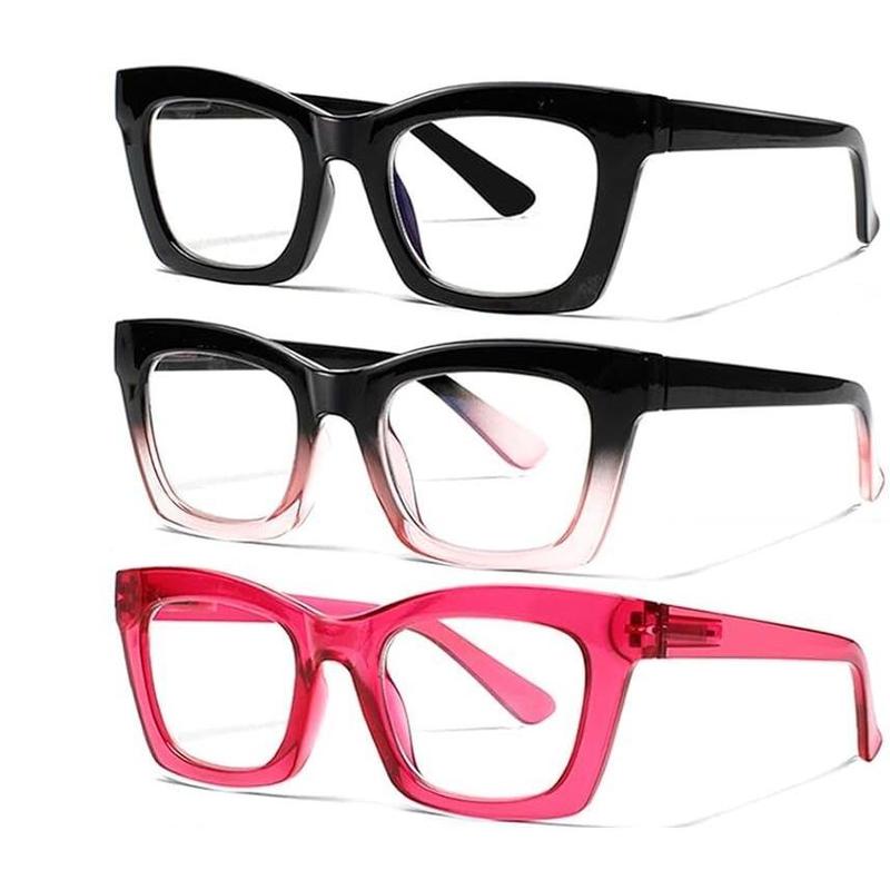DEAAOK 3 Pack Oprah Style Reading Glasses for Women Blue Light Blocking Square Fashion Readers with Spring Hinge Computer Eyeglasses