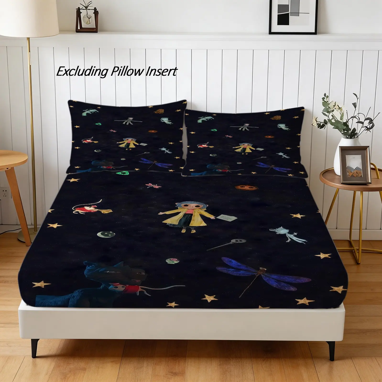 Coraline Fitted Sheet Set,Cute Bedding Set for children,Teens and Adults,Includes 1 Bed Sheet and 2 Pillowcases Excluding Pillow Insert,Non-Fading,Anti-Slip Dustproof,Bedroom and Guest Room Use
