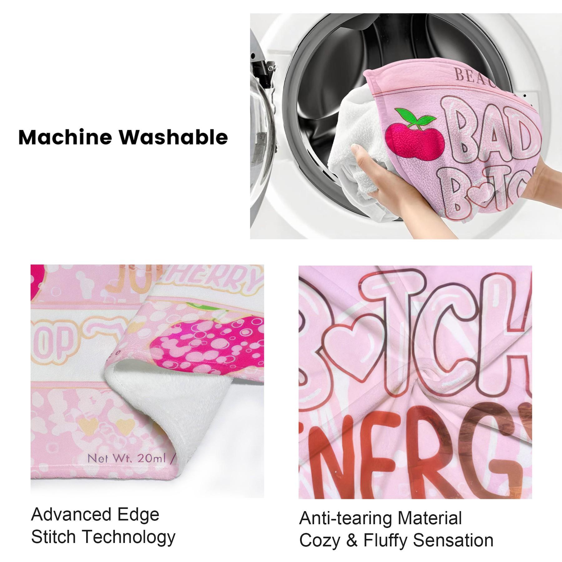 Bad Bitch Energy Flannel Blanket, Y2K Coquette Funny Slogan Cherry Popsicle Throw Blanket, Ultra Soft Warm Blanket for Teen Girls Women, Cute Girly Aesthetic Gift Blanket, Cozy for Couch Bed Sofa Bedroom Dorm