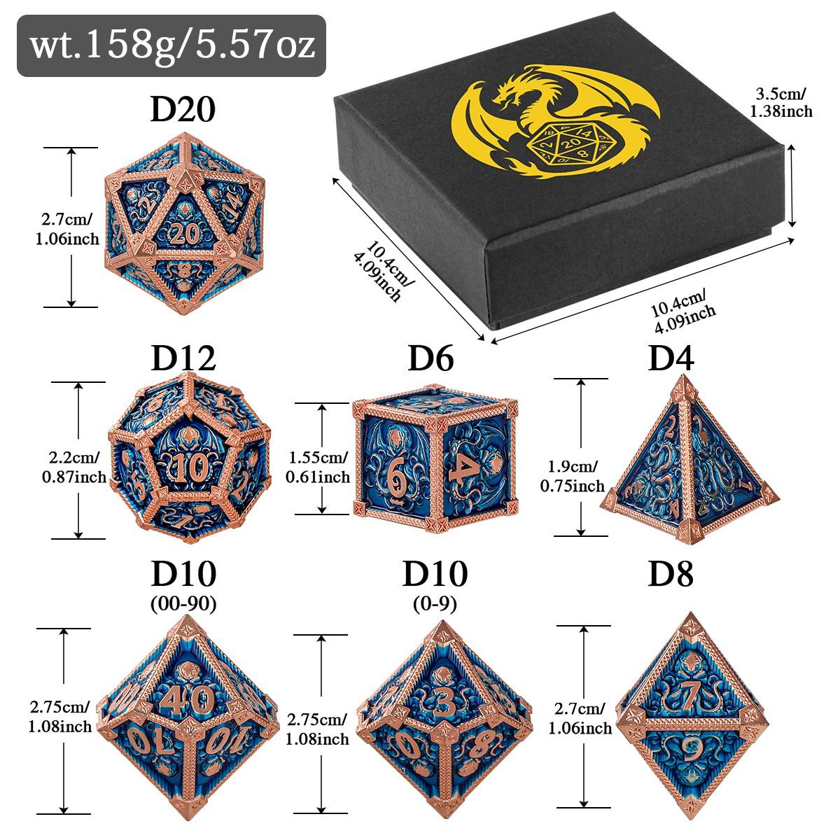 Metal Dice Set, Octopus Pattern, 7 Multi-Face Metal Dnd Dice Set, Dnd Starter Kit, Role-Playing Table Game Accessories