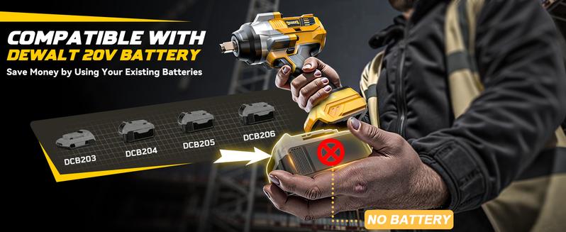 Impact Wrench 1/2 inch Compatible with Dewalt 20V Battery(NO BATTERY!!), 1000Ft-lbs(1300N.m) High Torque Brushless Impact Gun with 4 Mode Speed Cordless Driver