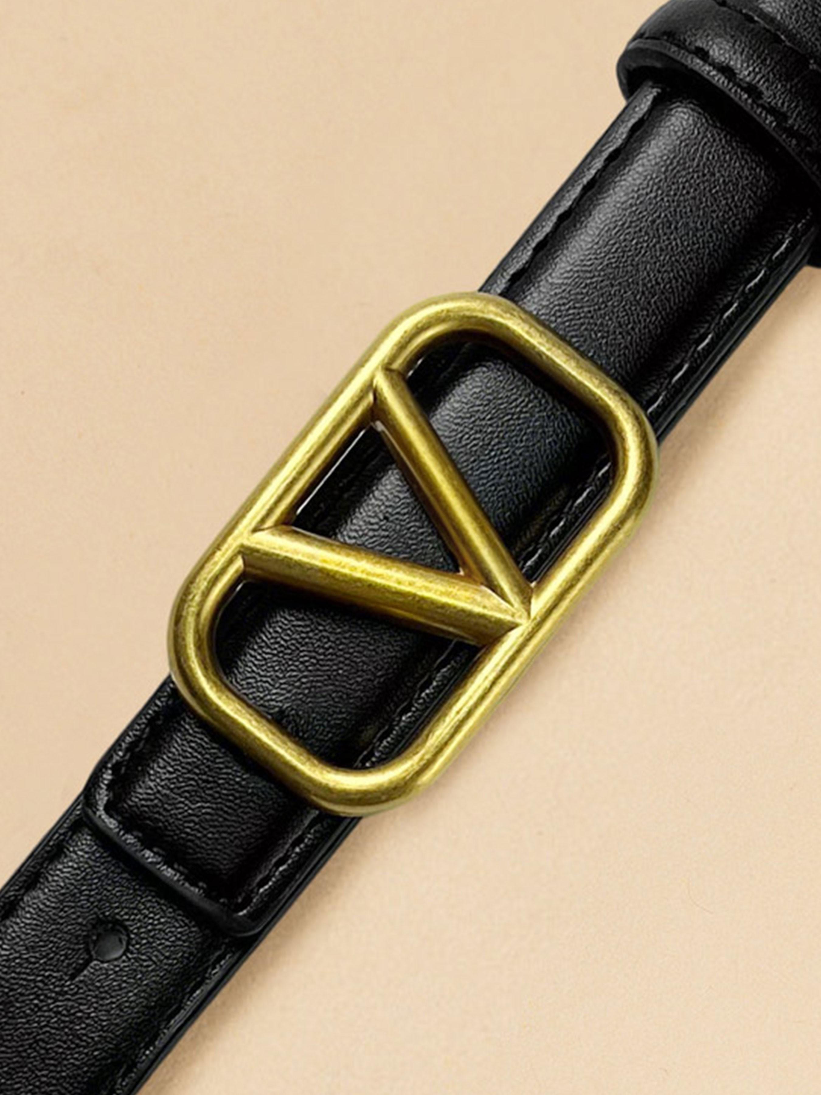 Women's Letter Buckle Leather Belt, Elegant Design for Skirt & Jeans, Perfect Accessory for All Seasons, Durable Fashion Statement