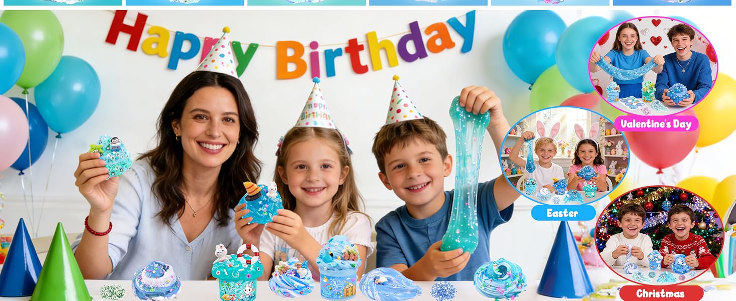 6 Pack Blue Ocean Slime, Clear Butter Cloud Slime Kits for Girls Ages 8-12, Non-Stick Kids Slime Party Favor Toys with Add-Ins, Birthday Goodie Bag Stuffers Easter Valentines Day Gifts for Kids