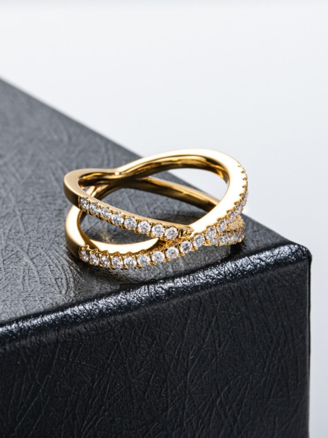 Elegant Cross Zircon Ring, 18k Twisted Stackable Band, Minimalist Daily Jewelry, Perfect Gift for Her