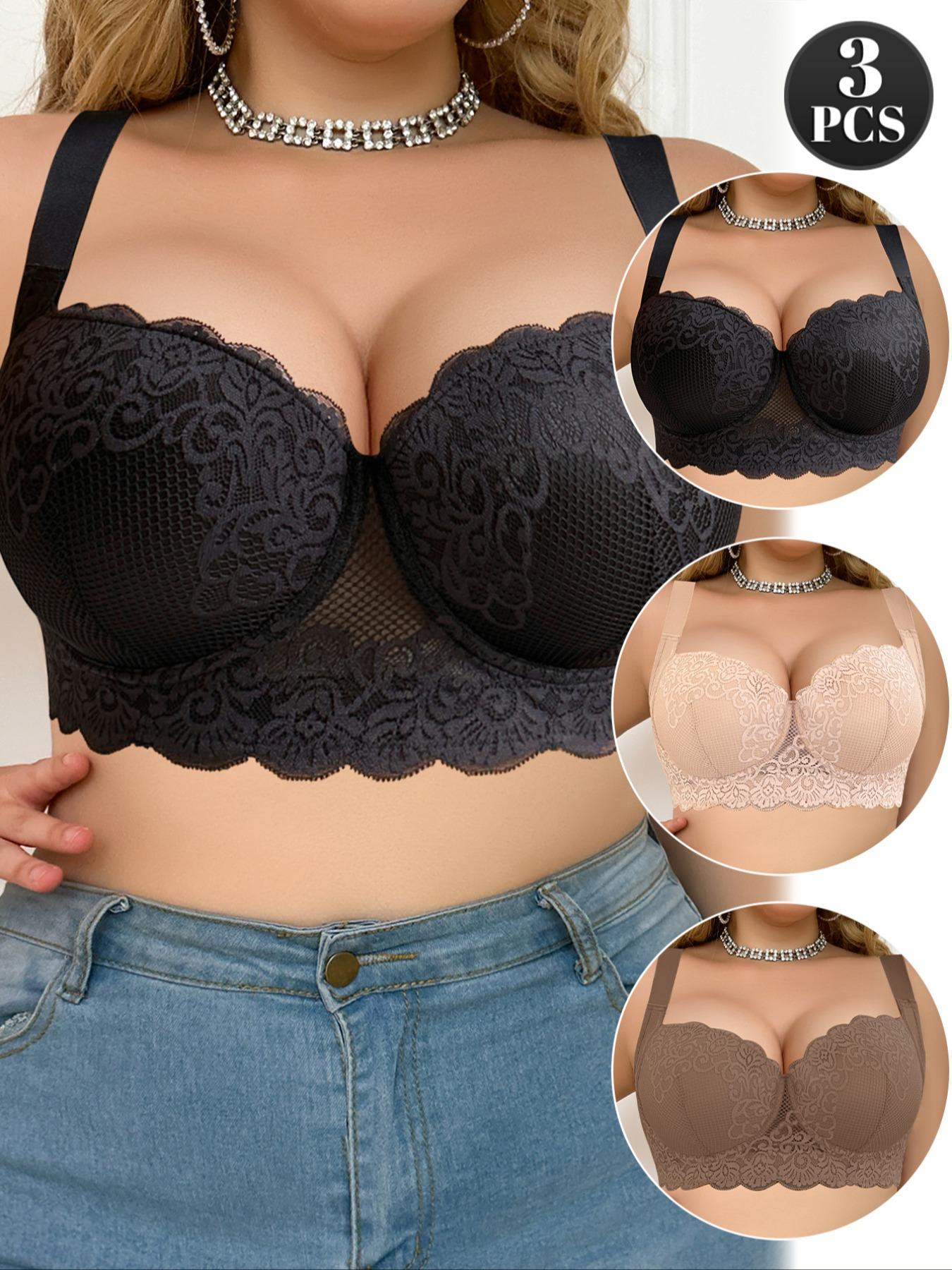 3-Pack Plus Size Bras for Women, Womenswear, Supportive Underwire Full-Coverage Push-Up Lingerie, Underwear, Anti-Sagging Comfortable Casual Sexy Everyday Bra for Daily Wear, Sports and Back to School Outfits