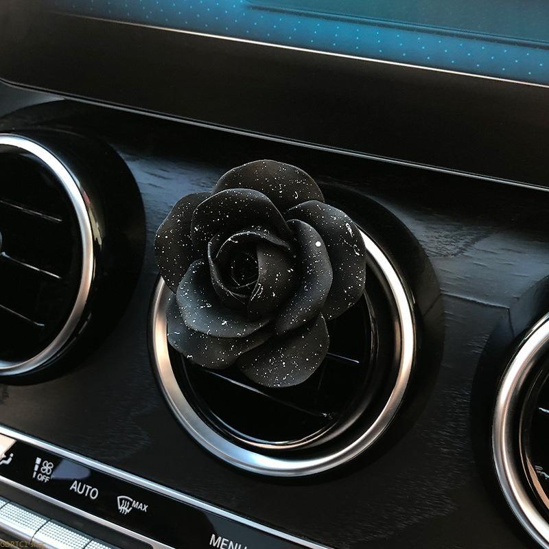 Luxury Car Vent Diffuser, Clip-on Mineral Stone Air Freshener with Camellia & Butterfly, Fragrant Ornament for Odor Control, Fragrance, Porous