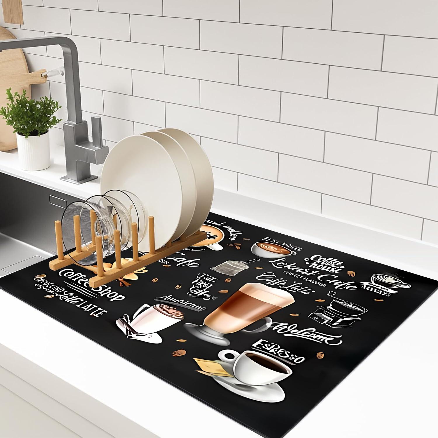 1Pc Marble Textured Coffee Machine Mat, Tableware Drain Mat, Anti Slip Washable Diatomaceous Earth Drying Mat, Perfect For Water Bar Decoration, Suitable For Countertops And Kitchens, Absorbent And Drainage Mat