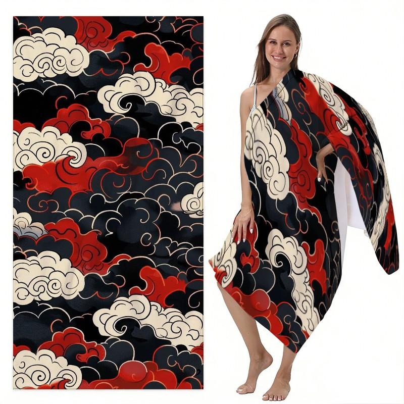 and Cloud Pattern Beach Towel, Quick-Dry Soft Microfiber, Lightweight Sand-Free, Multiple Sizes for Travel, Yoga and Swimming