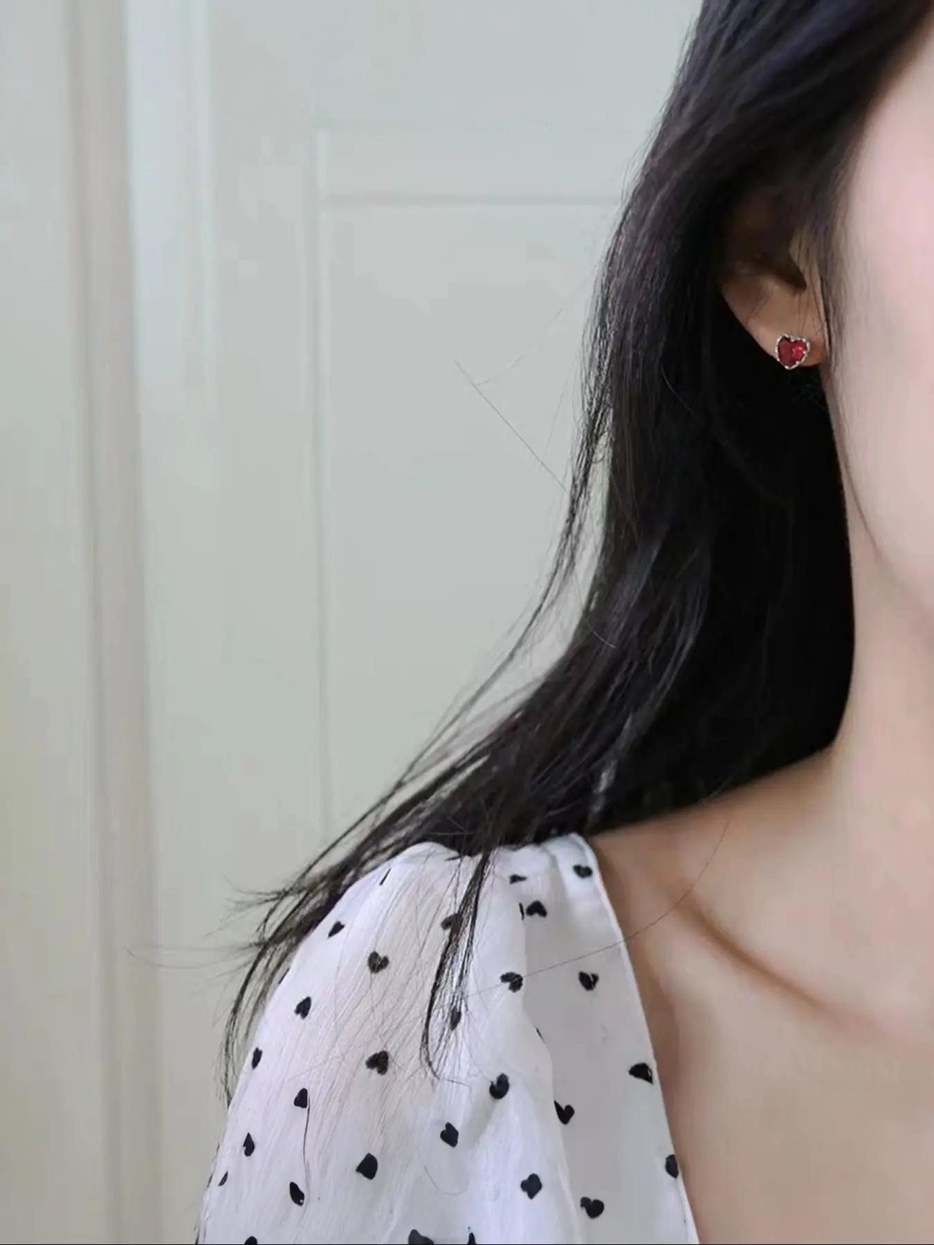 925 Sterling Silver Cute Heart Shaped Stud Earrings, Fashionable Earrings for Women & Girls, Trendy All-match & Exquisite Jewelry for Birthday Gift