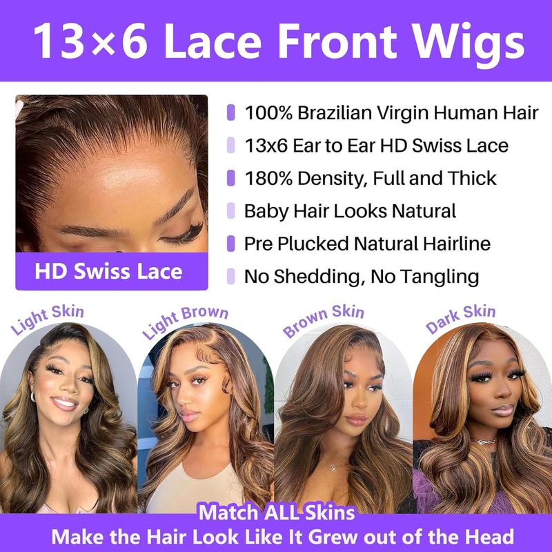 [30“=$89] Yilike Highlight Body Wave Lace Front Wigs Human Hair Honey Blond Ombre Wigs  Body Wave Wig Pre Plucked 13x6 HD Lace Front Wigs Human Hair P4/27 Colored for Women Honey Blonde Ombre Lace Front Wig Human Hair Highlight Body Wave