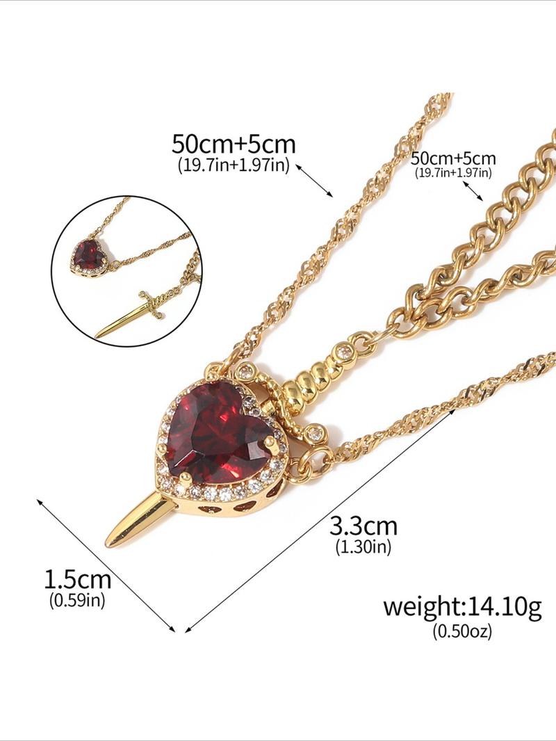 [Couple Pendant Set] 2 Pcs Couple Pendant Necklaces, One Sword-shaped Necklace for Men and Women, One Sword-shaped Pendant with A Heart-shaped Pendant, Perfect Valentine's Day Gift or Everyday Versatile Accessory, Love Heart Necklace