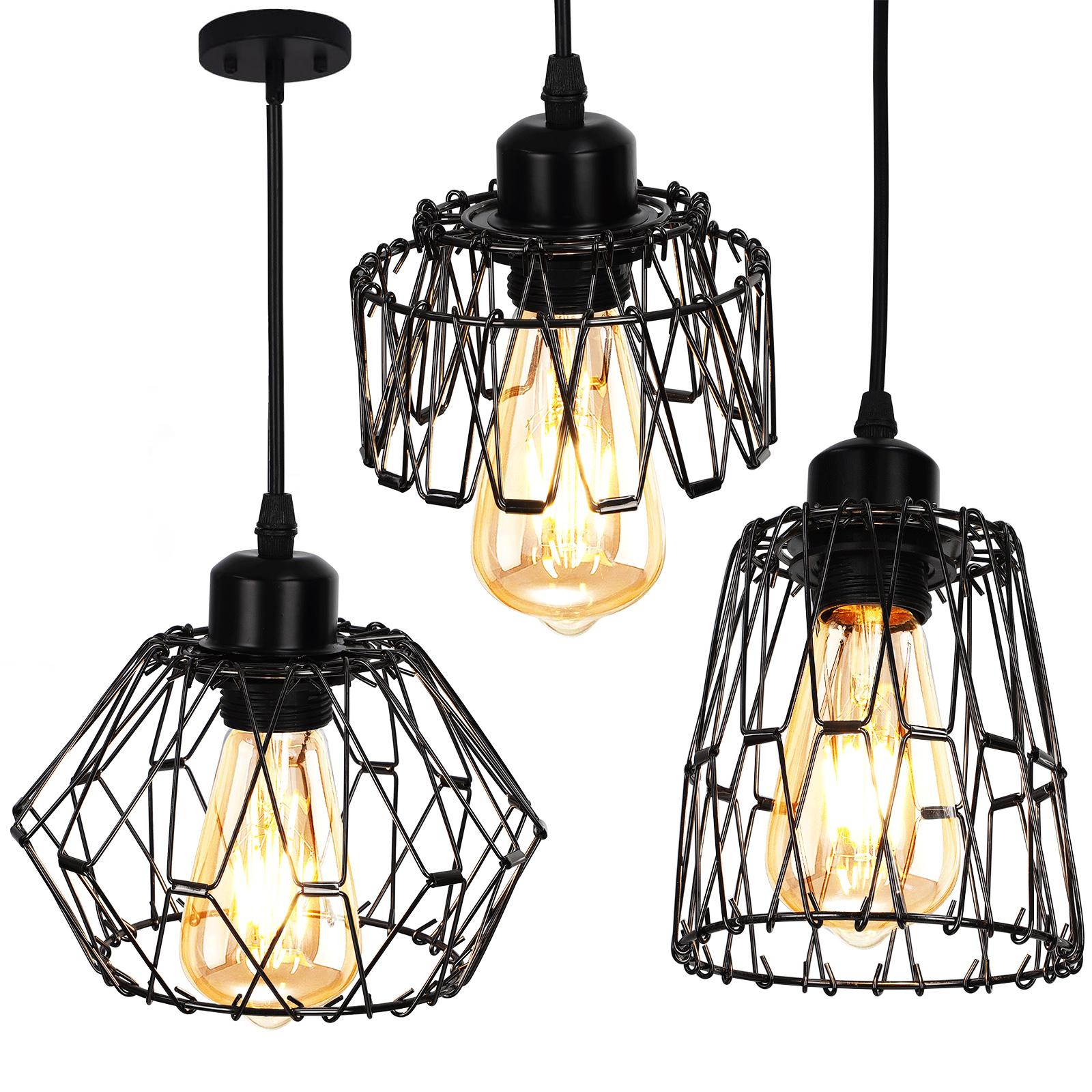 Serbasic Vintage Deformable Metal Cage Pendant Light E27 Base Adjustable Hanging Ceiling Fixture for Kitchen Living Room Dining Room Retro Industrial Style