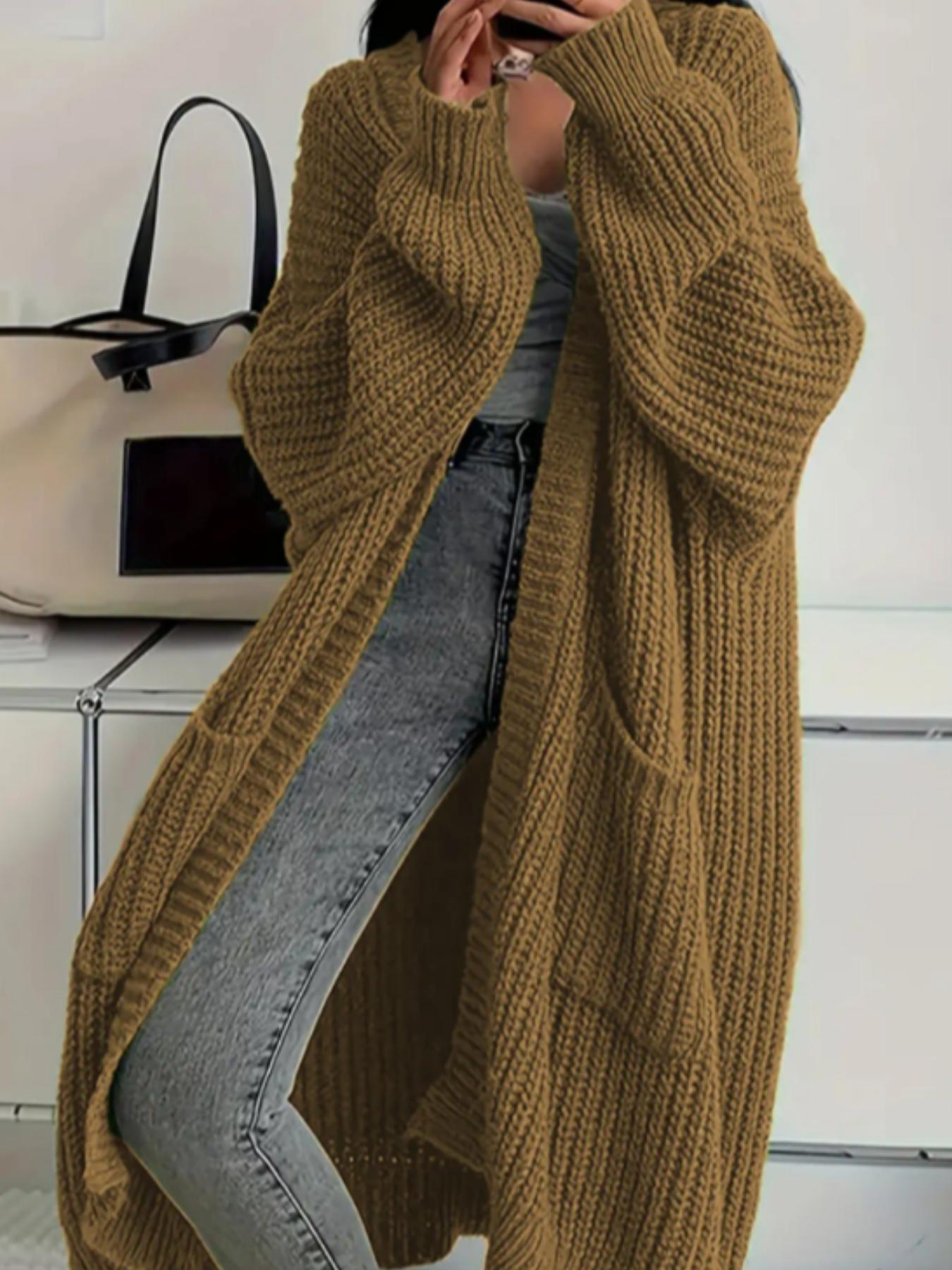 2026 Elegant Long Over Knee Sweater Cardigan For Women, Fall Winter New Casual Loose Thick Knit Coat, Trendy Fashion Outerwear, Knitted Cardigan Tops