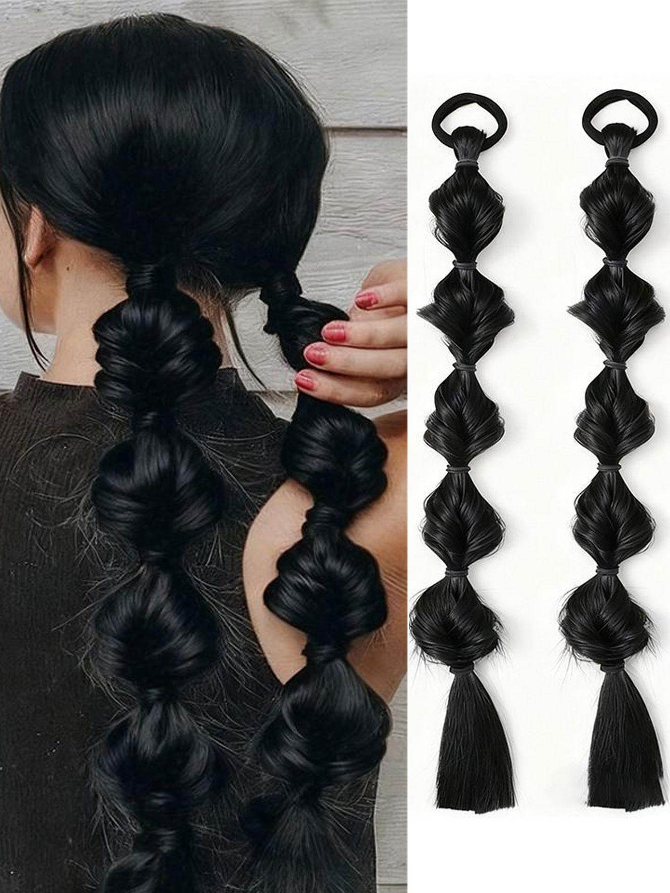 Bubble Ponytail Wig Synthetic Braided Extensions, Hair Ties & Hair Band Included, Ideal for DIY Daily Wear, Versatile Hairpiece Accessory