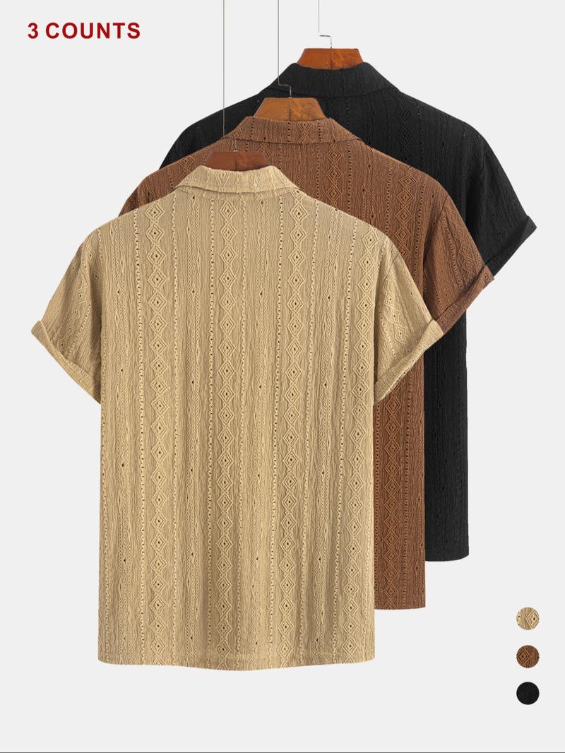 Men's Jacquard Polo Shirt, Regular Fit Casual Short Sleeve Top for Summer, Men's Clothes for Daily Wear