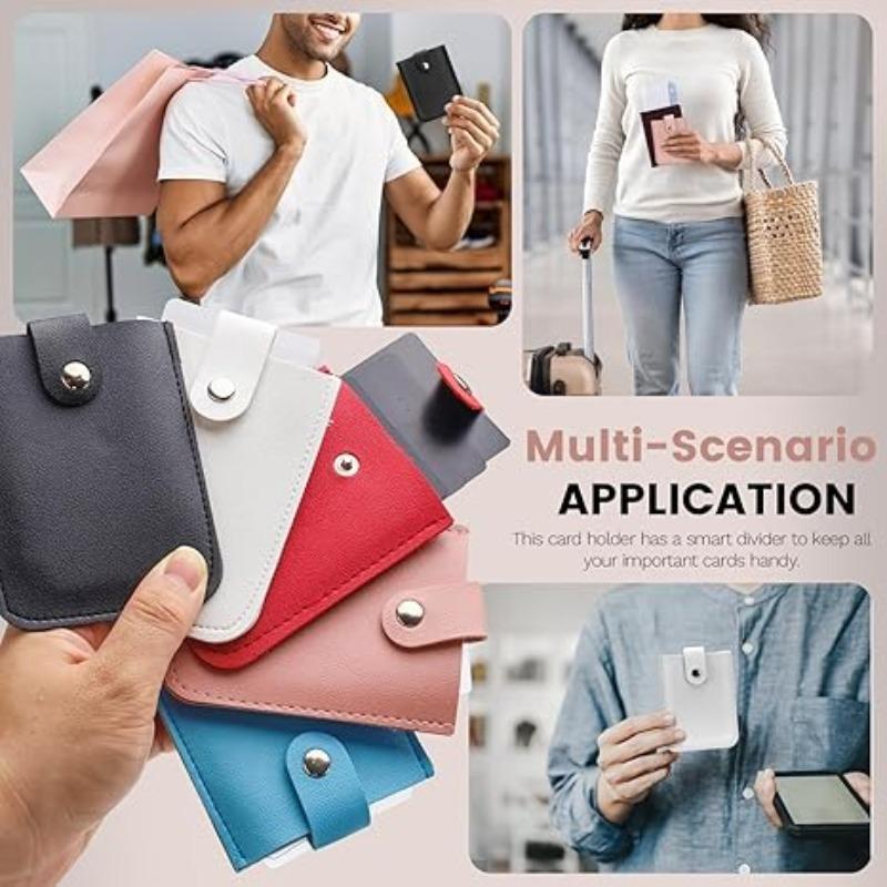 2pcs Women's 5 Card Slots Leather Credit Card Holder, Business Card Case, Ultra-Thin Button Closure Pocket Wallet, Travel-Friendly Stackable Design