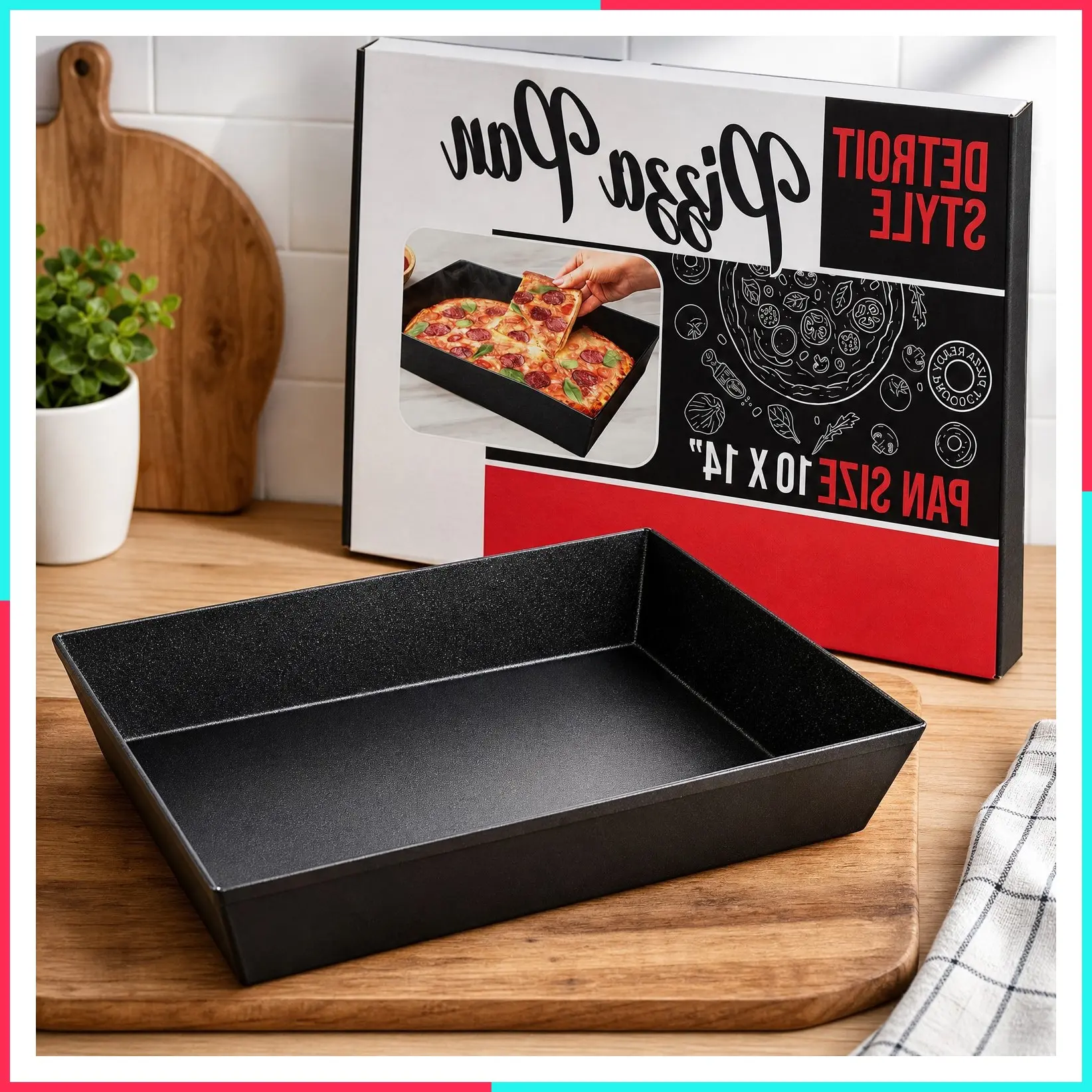 Detroit Style Pizza Pan 10x14 – Non-Stick Deep Dish Aluminum Bakeware for Focaccia, Sicilian Bread, Brownies, Chicago Pizza, Rectangle Oven Pan, Heavy Duty