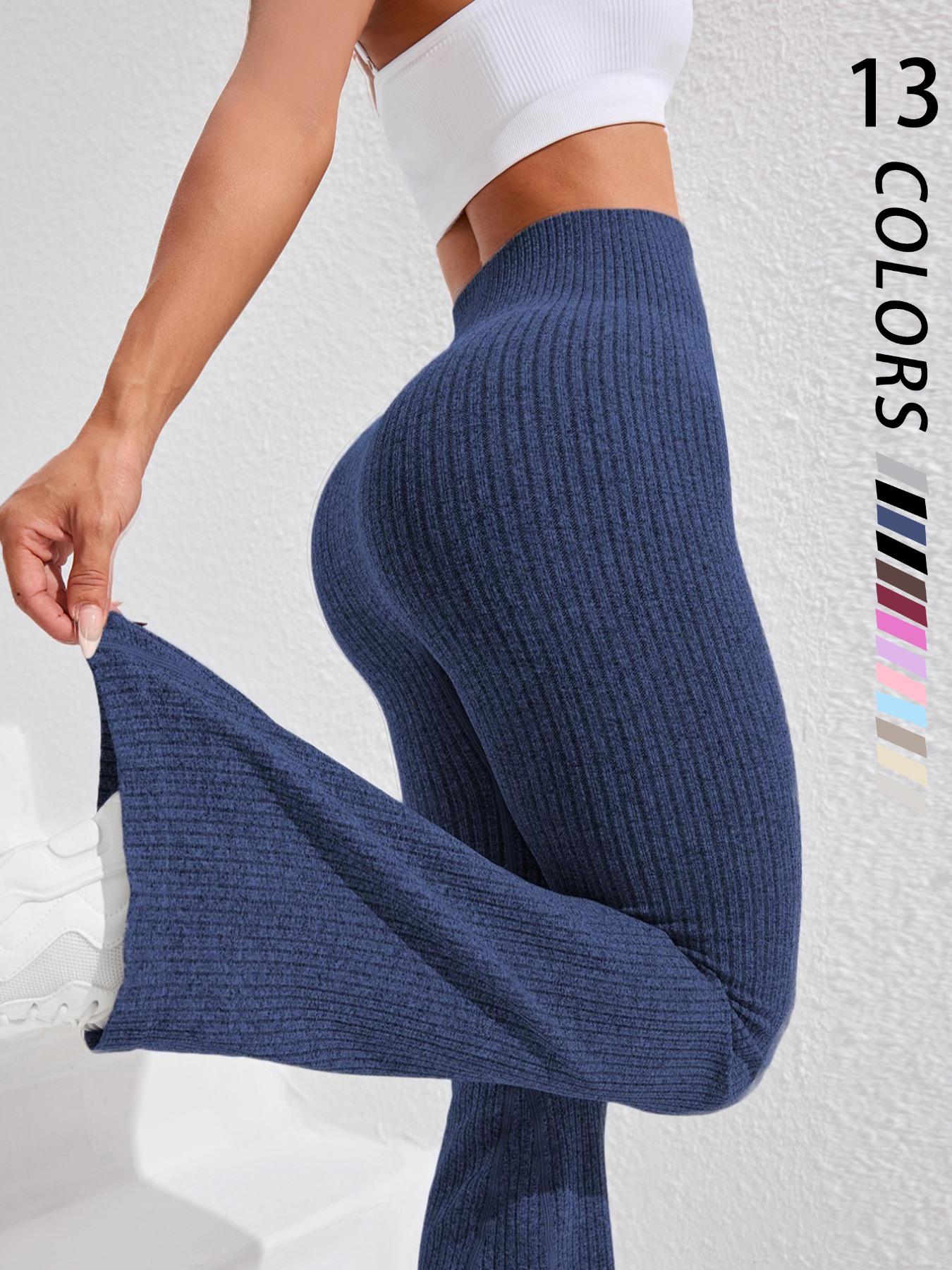 Women's Seamless Knitted Textured Yoga Flare Pants, High Waisted Butt Lifting Control, Sporty Casual Fashion, All Seasons Wear, Seamless Workout Leggings