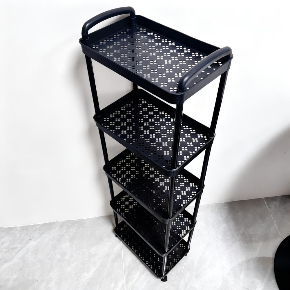 Multi-layer multi-functional trolley, multi-functional storage rack, Display storage rack, movable trolley, movable shelf, 4 universal wheels, suitable for kitchen, bathroom, multi-scene use, made of plastic, cannot place heavy objects