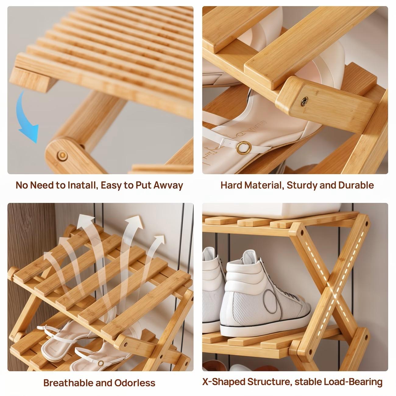 Multi-Layer Bamboo Shoe Rack, Foldable & Stackable Design, Organize Shoes Effortlessly, Ideal for Entryway/bathroom/bedroom Use