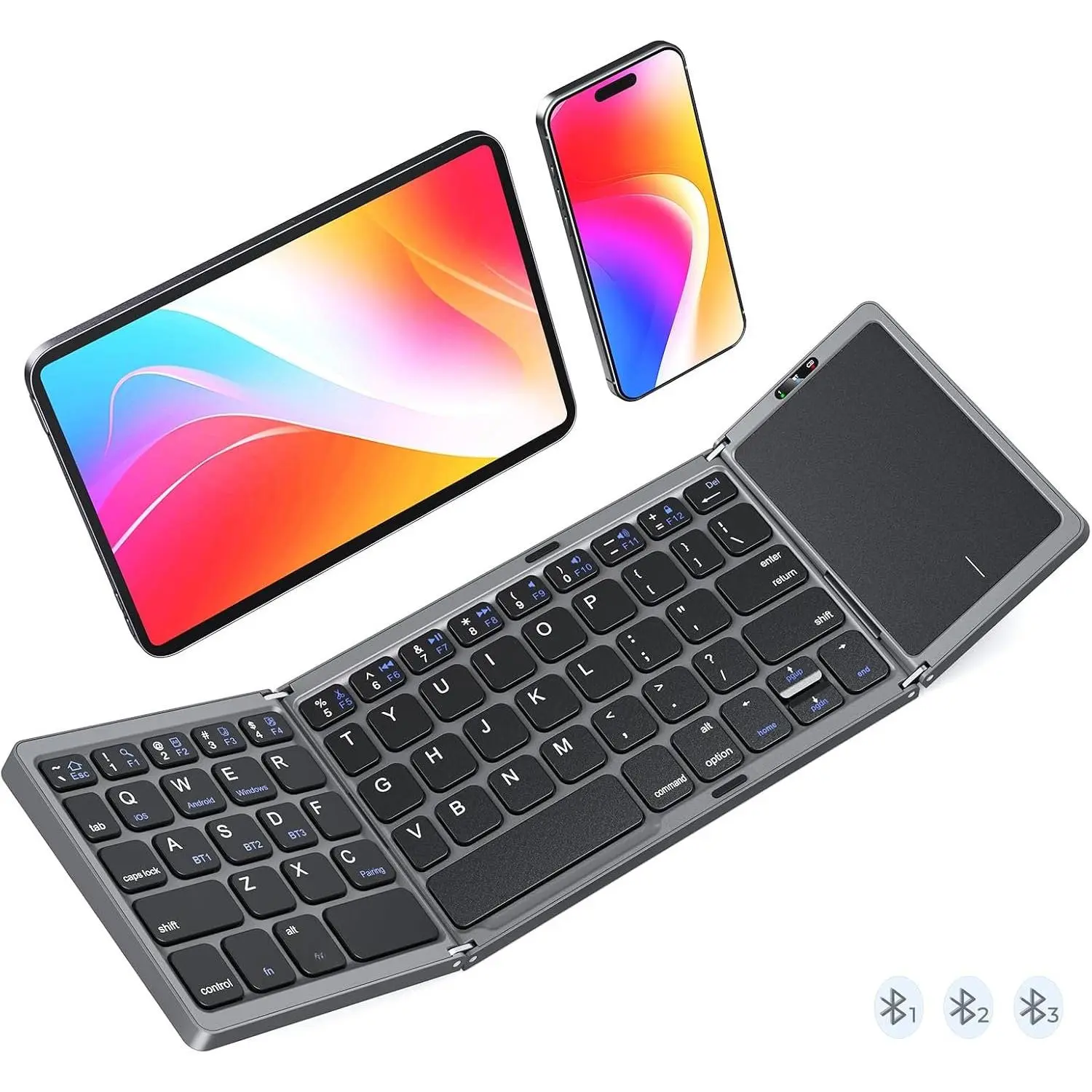 Foldable  Keyboard with Touchpad, Slim Portable, Gray
