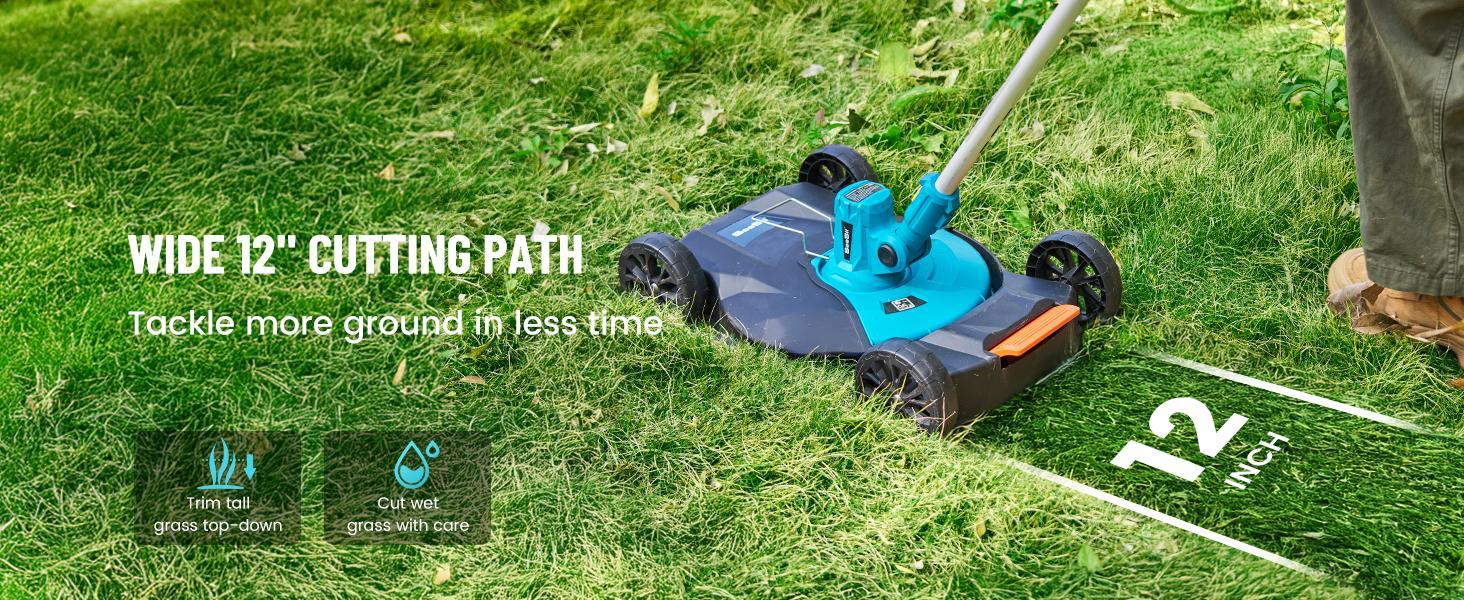 【Seesii】 String Trimmer, 12’’ Cordless Weed Wacker & Edger with 2 * 4.0Ah Batteries - Electric Lawn Mower with 1.3’’/2.1’’ Adjustable Deck - 3-in-1 Battery Lawn Mower for Garden/Yard Outdoorfun