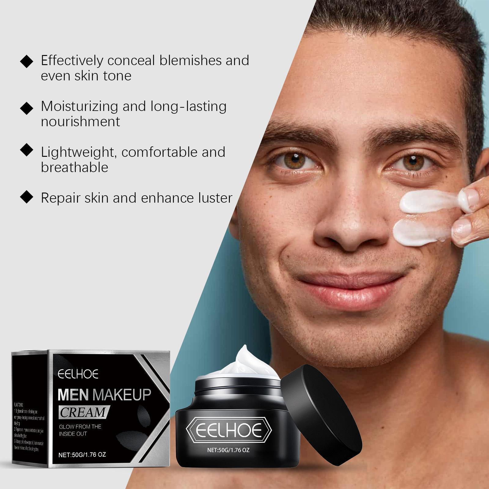 EELHOE Men Makeup Cream Even Skin Tone Oil Control Shrink Pores Moisturizing Face Concealer Matte Waterproof Makeup Base Primer EELHOE Men Makeup Cream Even Skin Tone Oil Control Shrink Pores Moisturizing Face Concealer Matte Waterproof Makeup Base Primer