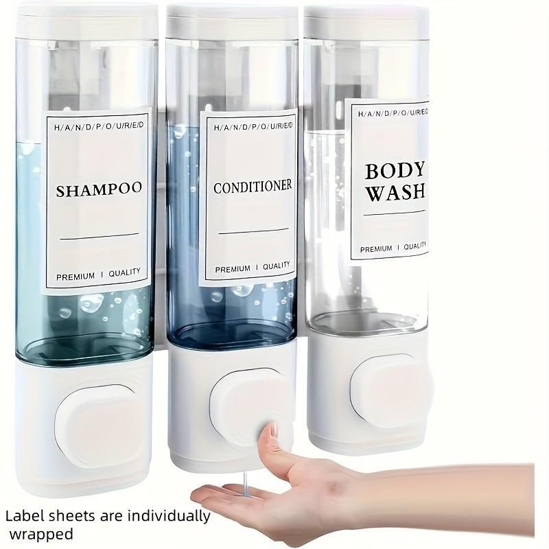 Bathroom Wall-Mounted Shampoo Dispenser, Shower Gel & Conditioner Holder, Triple Function Abs Material, Hotel Kitchen Restaurant Use