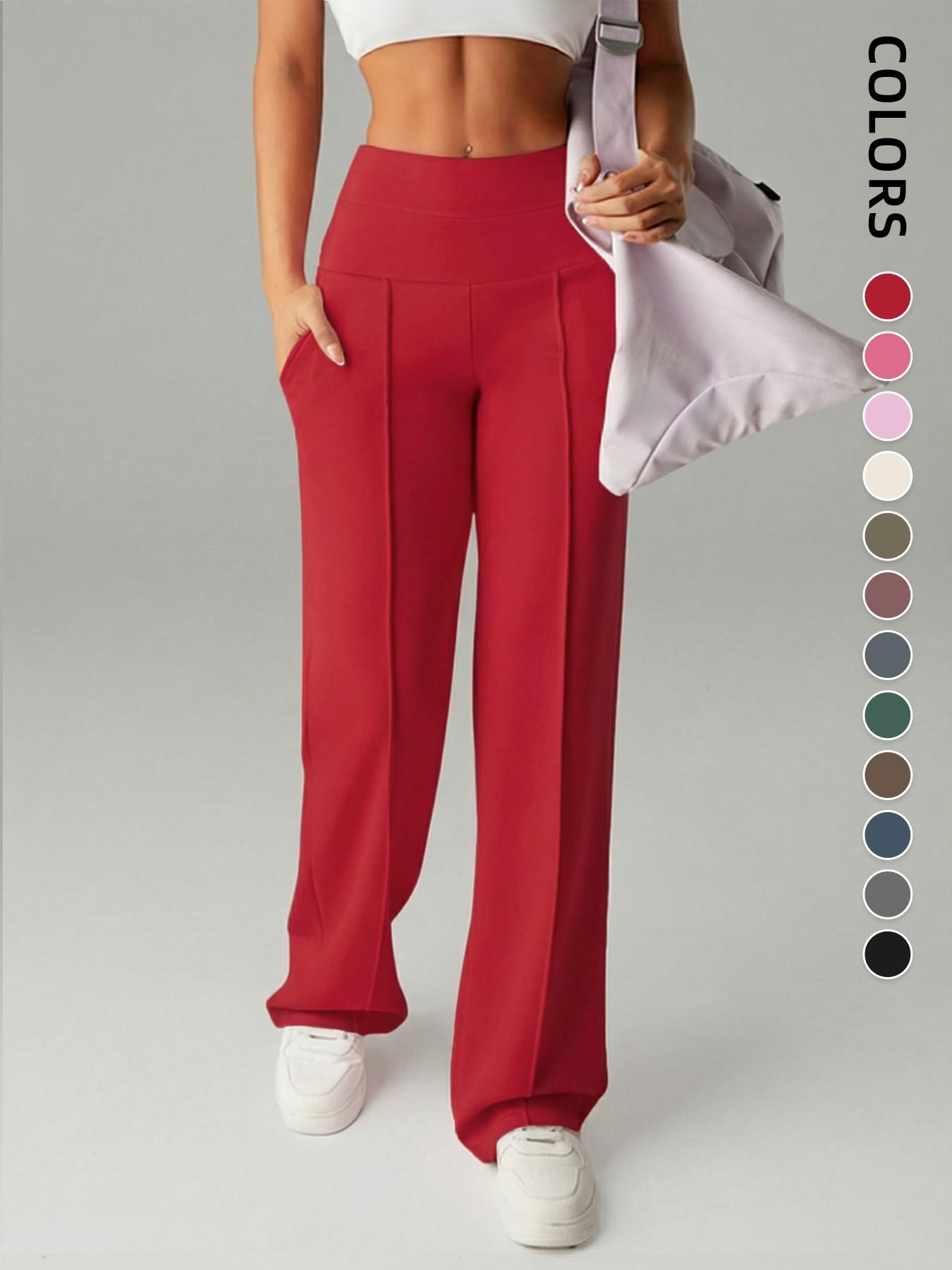 New Women's Yoga Wide Leg Pants, High Waist Stretchy Flowing Breathable Loose Fit Sport Long Pants, All Seasons Versatile