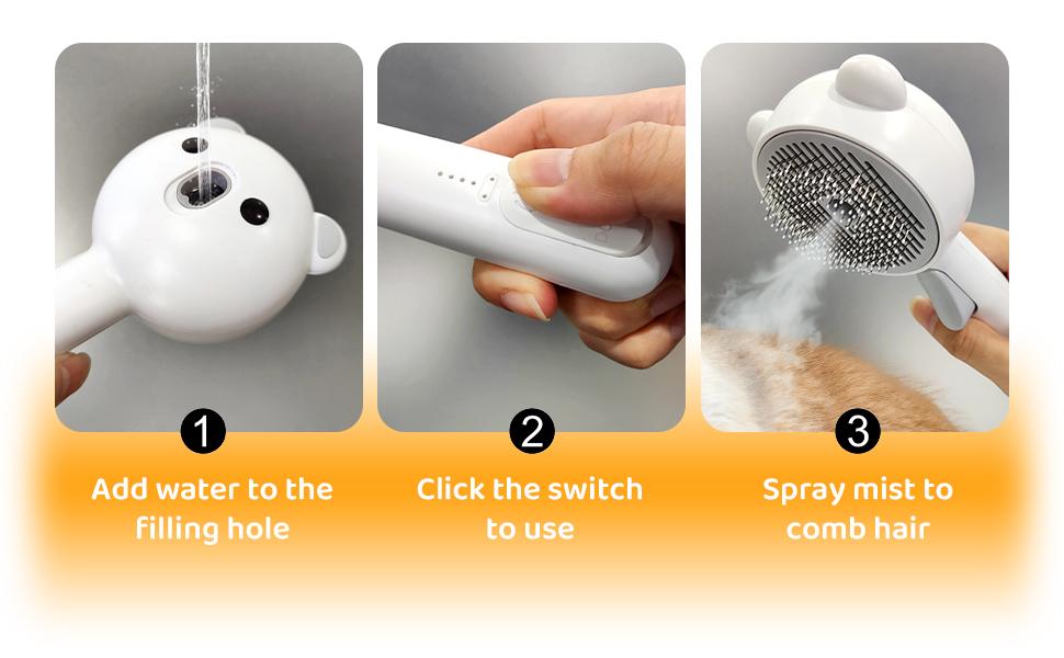 Bear Shape 3-in-1 Pet Steam Brush, Self-Cleaning Dog Cat Grooming Tool with Spray & Massage for Shedding Control Removal