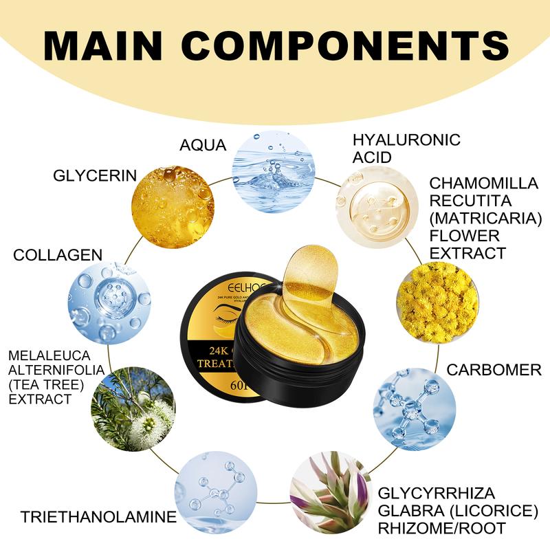 24k Gold Hyaluronic Acid Moisturizing Eye Mask, 60pcs/set Tightening and Lifting Eyecare Patch, Brightening & Firming Eye Sticker, Hydrating Beauty & Personal Eye Care Product, Hydrate Skincare Products, Christmas gifts, New Year gifts, Black Friday