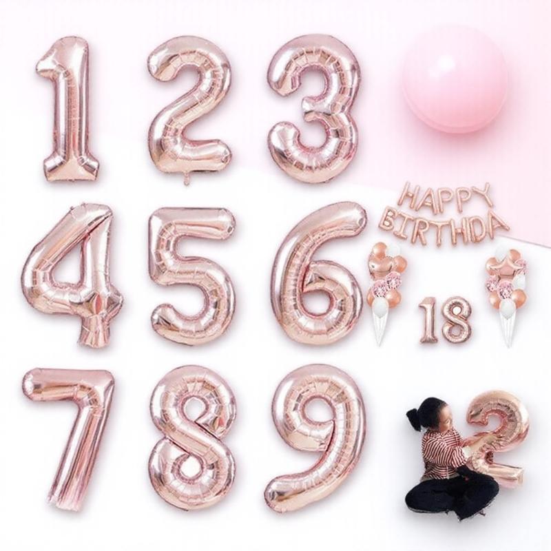 Romantic Rose Gold 3D Number Balloons, Metallic Birthday Decor, Wedding Anniversary Backdrop, Photo Booth Props, Party Wall Decoration, Durable Foil Balloons for Celebration, Event Decorations.