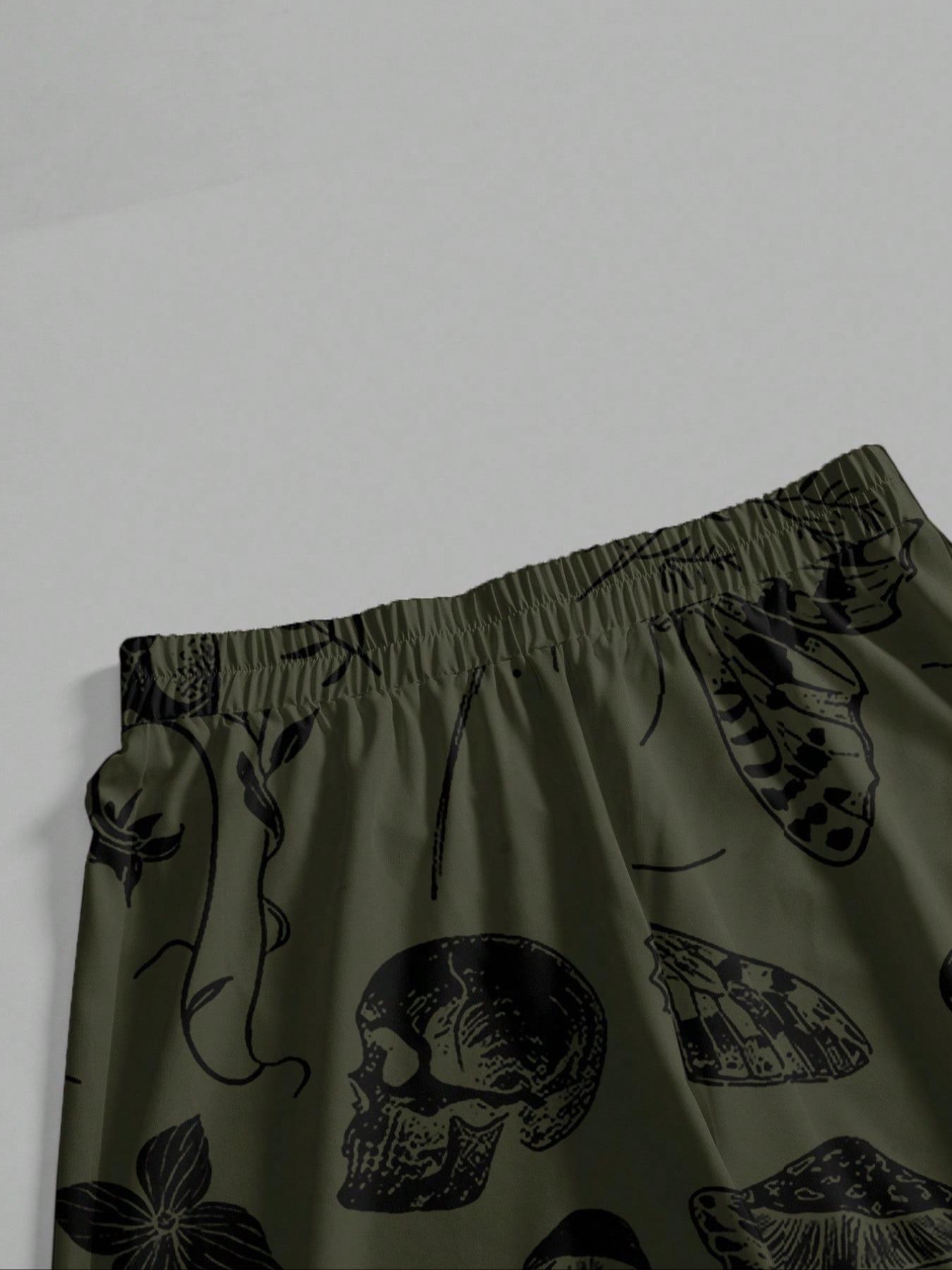 Gothic Plus Size Pants with Dark Moth, Skull, Snake and Insect Patterns, Fashionable Casual Trousers for Women