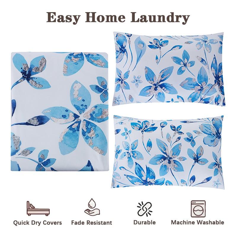 Elegant Blue Floral Print 3-Piece Duvet Cover Set, Includes 1 Duvet Cover + 2 Pillowcases (Without Insert), Elegant & Soft, Machine Washable for Easy Care