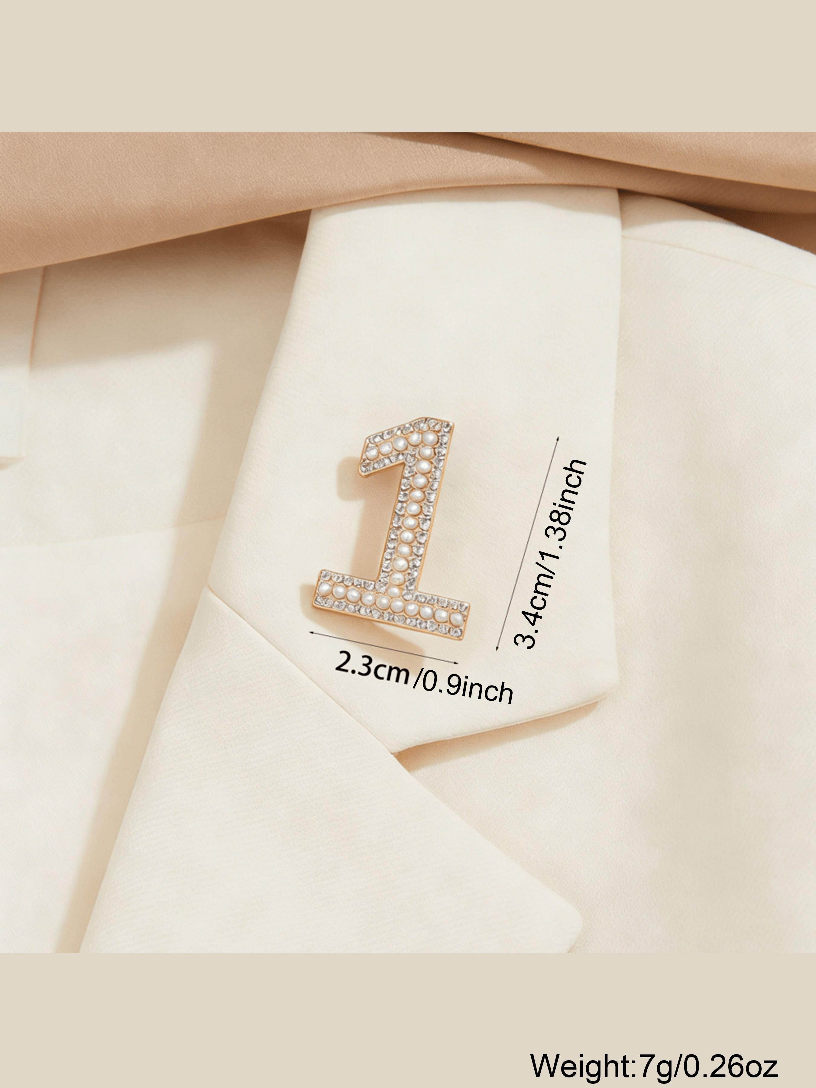 Creative Niche Pearl & Rhinestone Digit Brooch, Alloy Material, Versatile Suit Accessory, Shirt Lapel Flower Pin, Daily Wear & Gift Idea