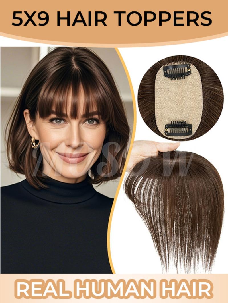 Invisible Human Hair base Toppers 5*9 Human Hair Topper Lightweight Hair Pieces Invisible Hair Extensions For Women Clip In Hair Piece For Women With Thinning Hair As smooth and silky as your own hair Radiant, elegant, and sophisticated