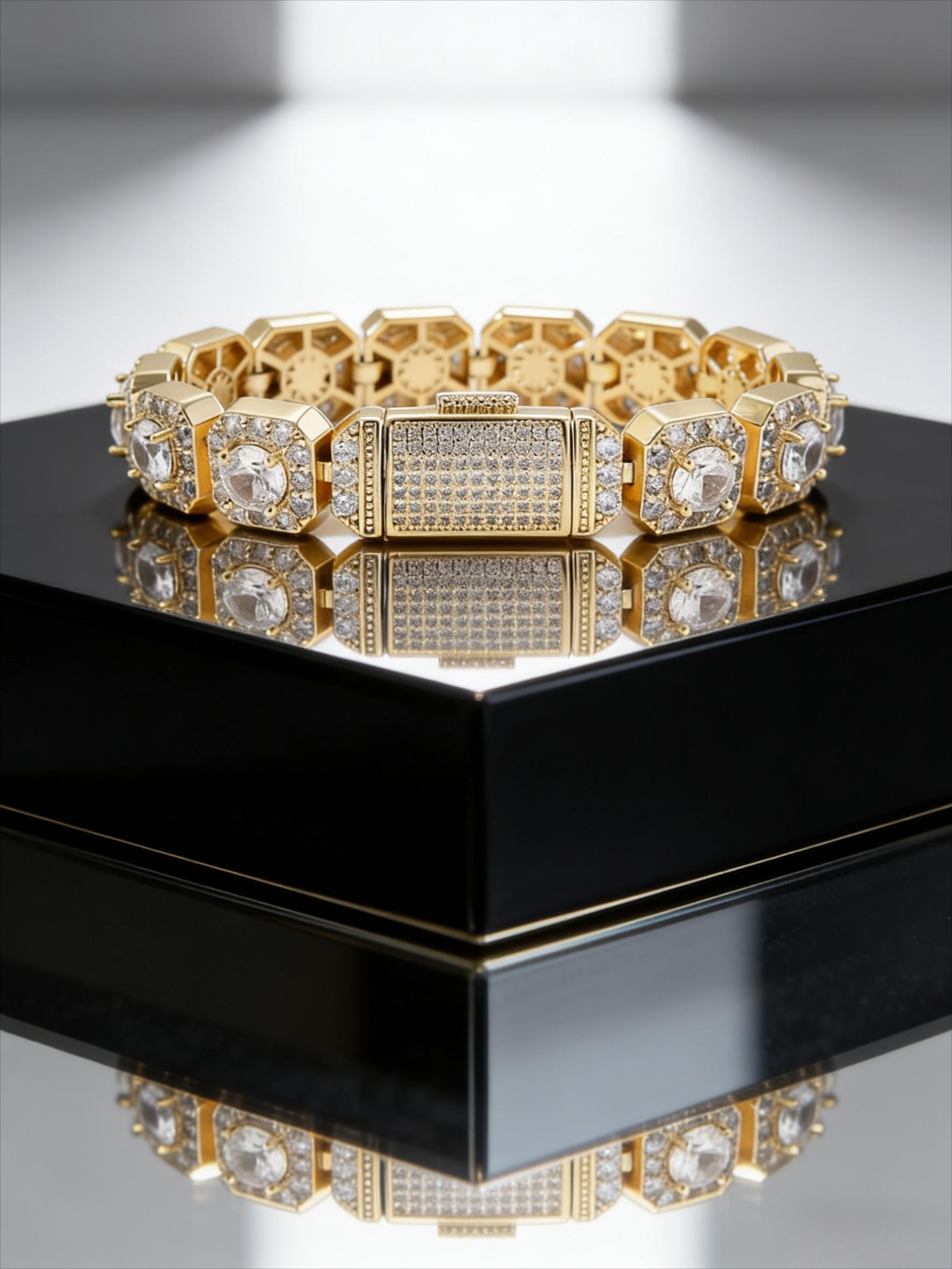 Jewelry set, European and American hip-hop full diamond bracelet, men's trendy brand diamond-encrusted zircon Cuban chain bracelet ins Internet celebrity niche design sense, high sense, light luxury and versatile couple jewelry