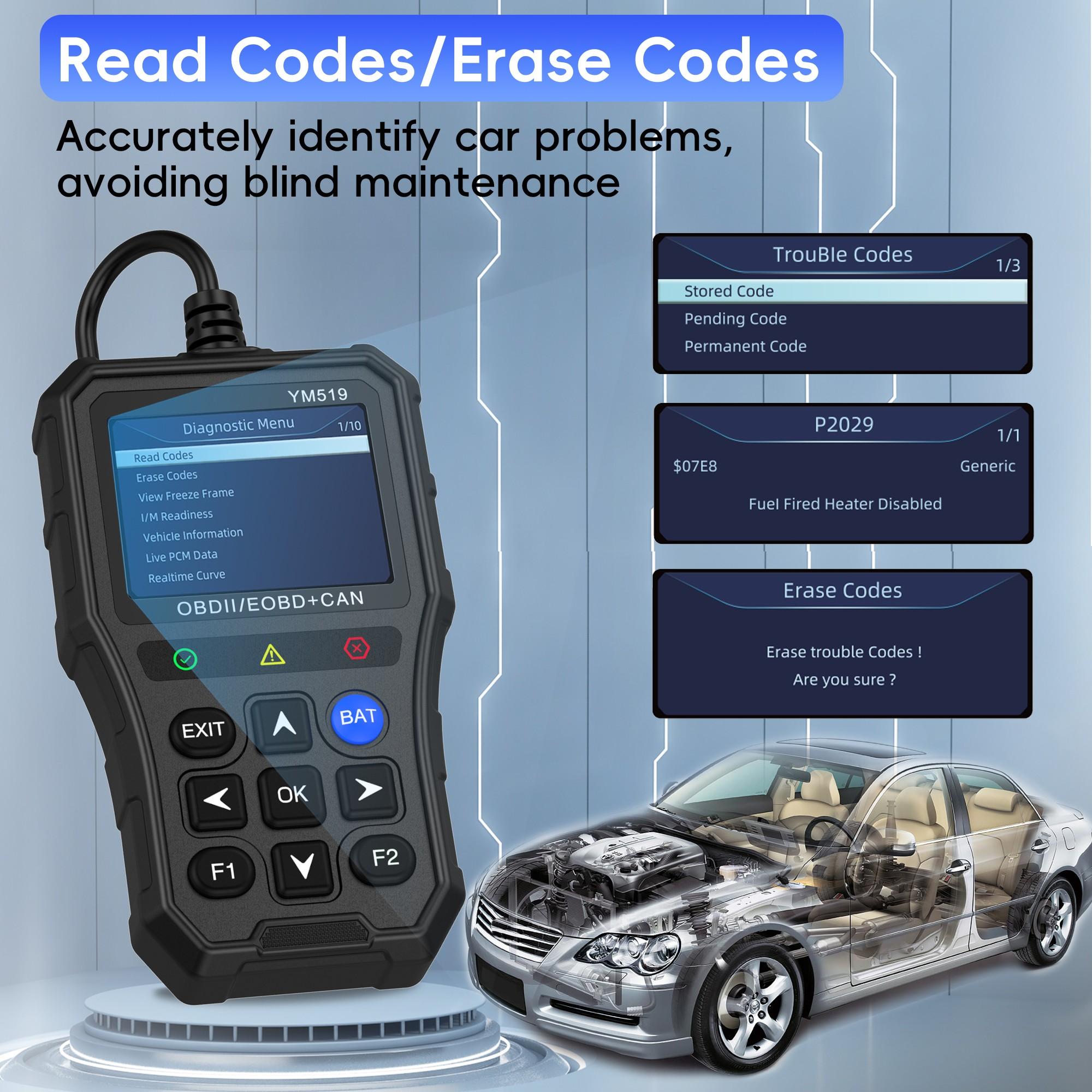 Professional Obd2 Scanner Diagnostic Tool, Automotive Diagnostic Tool, Engine Code Reader, Multi-Function Car Eobd/obdii Scan with Reset, Real-Time Data Monitoring