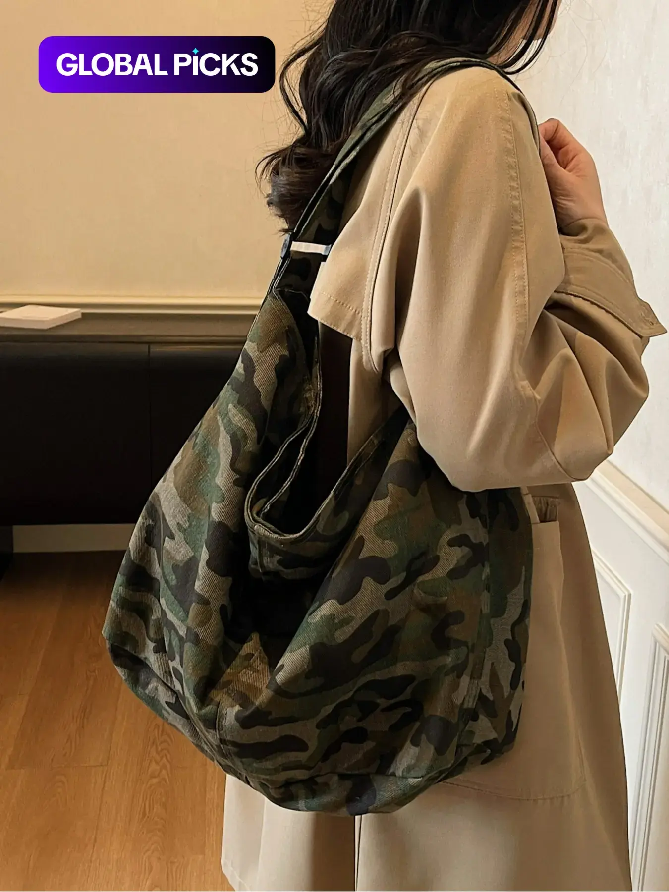 Camouflage Canvas Large Bag, Leopard Print Crossbody Shoulder Bag, Casual Crossbody Bag, Fashion Vintage Unisex Bag for Commuting, Shopping, School, Work