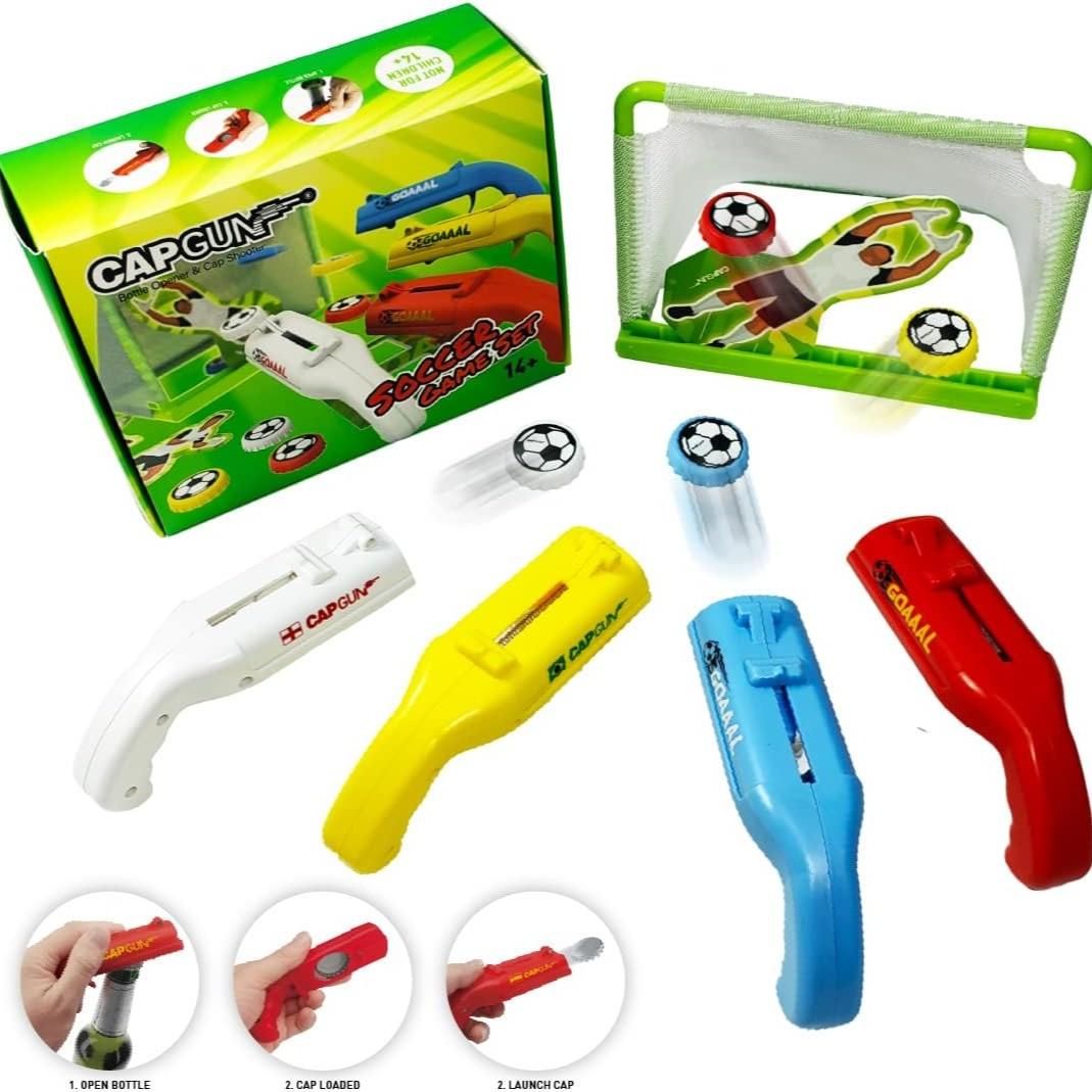 bottle cap shooting gun - Fun bottle opener tool launches bottle caps for parties, barbecues, and bar games