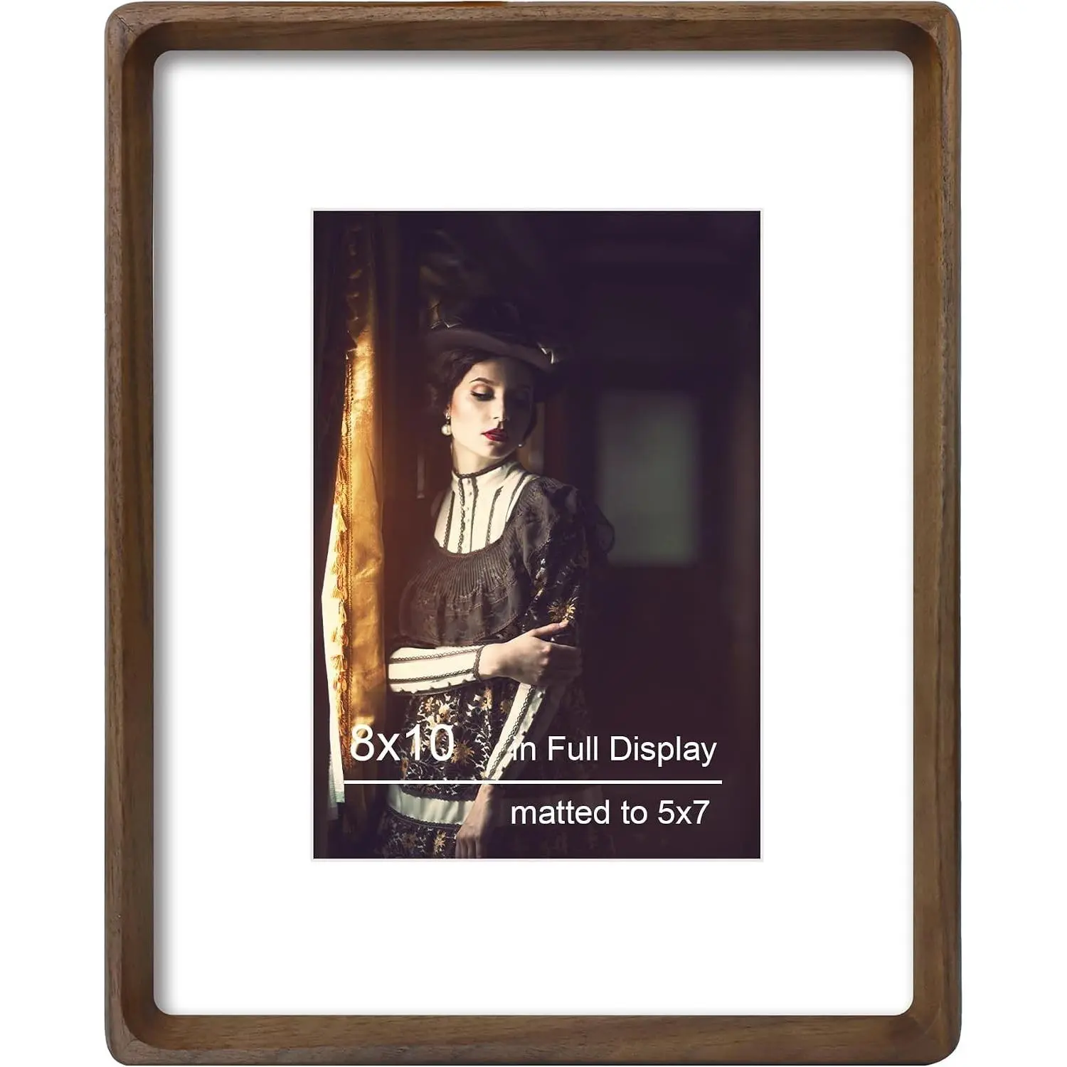 8x10 Picture Frame Natural Walnut Wood with Mat for 5x7, Original Natural Solid Wood 8 by 10 Photo Frames with Tempered Glass Cover for Wall and Tabletop Display