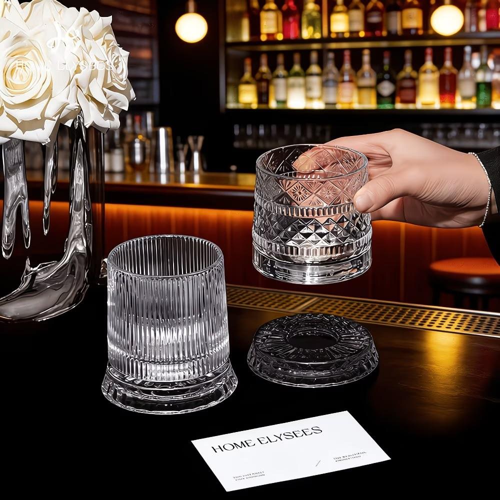 9oz 360° Rotatable Whiskey Glass LED Light Up Base Carved Crystal Tumbler for Party Wedding New Year Gift