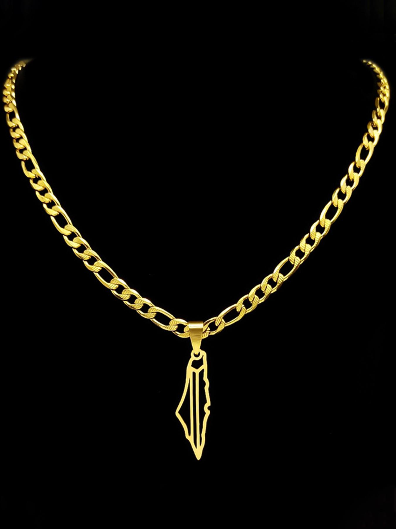 Israel Palestine Country Map Pendant Necklace Neck Chain for Women Men Stainless Steel Country Geography Gift