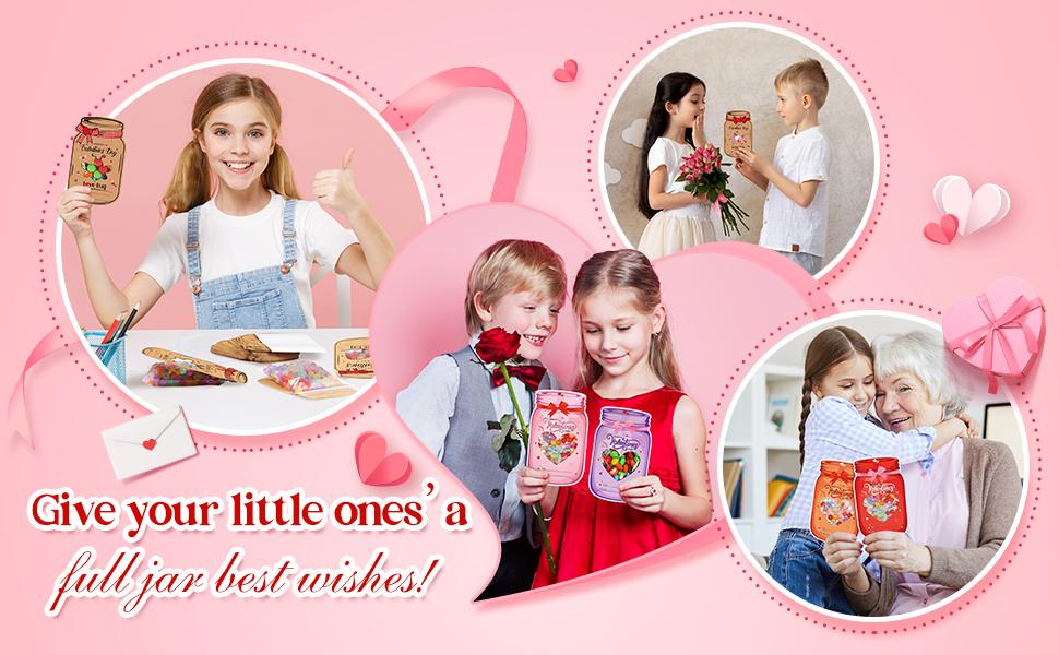 36/100 Pcs Valentine's Candy Cards Kids Gifts Set with Plastic Domes DIY Craft Treat Holder Bulk Class Valentines Candy Exchange Gifts for Couples Families School Party Classroom Gifts