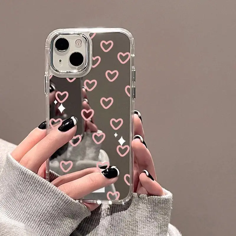 Heart Mirror   For iPhone 11  iPhone 16 13 15 14 12 17 Pro  Air XR XS Make Up Mirror   multi-color everyday      family friend     shockproofmobile phone   girly fashionable cellphone shell  gift acrylic shockproof drop one print  luxury case girl