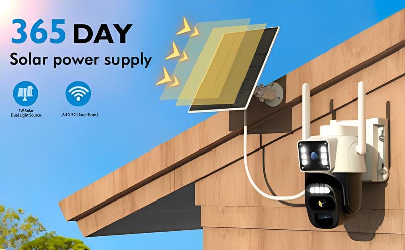 Hawkray 2K Solar Dual-Lens Cameras Wireless Outdoor 360°PTZ Dual-Screen 3MP Security Cam Indoor Outdoor IP66 Waterproof with Color Night Vision Two-Way Talk PIR Human Detection Auto Tracking Spotlight Siren Alarm WiFi Cloud Storage Monitoring Automatic
