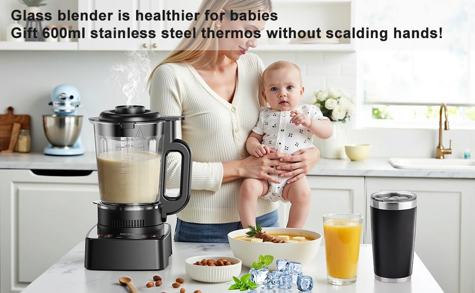 PRASKY Professional Heating 60oz-Glass Blender & Soy Milk Maker,24H Delay Cook, 600ml Stainless Steel Thermos/10-in-1 Multi-Function Smart Blender for Soups,Shakes and Smoothies & Juice, Soup Maker with Stew Pot, Kitchen Appliances SMARTLIVING