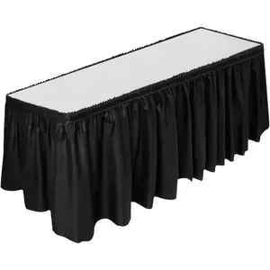 Table Skirt 29 in x 14 ft BPA Free Plastic Tableskirt Disposable Reusable Rectangular Tablecloth Skirt Black 1 Pack